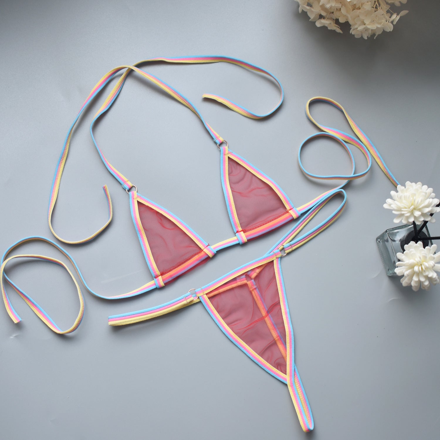Image of Simple Intimate Date Super Mini Three-Point Brazilian T-Shaped Hot U-Shaped Sling Erotic Bra Set